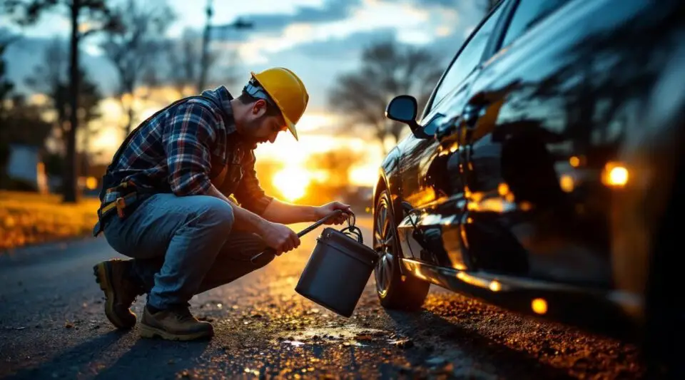 A professional roadside technician safely opening a locked vehicle door using specialized lockout tools in Akron.